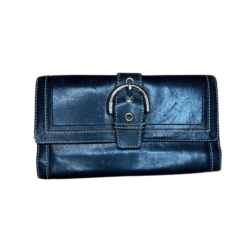 Vintage Coach Black Signature Black Leather Slim Trifold Wallet